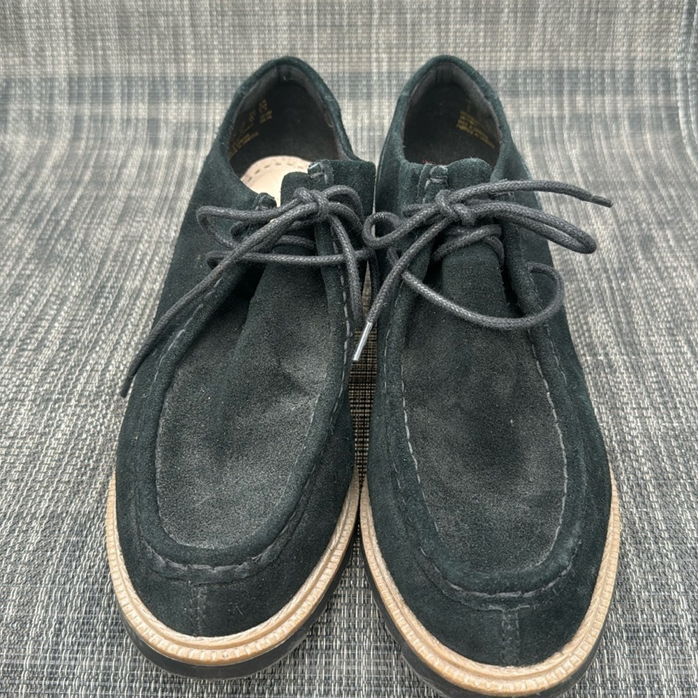 🍍 Clarks Somerset Womens Shoes Balmer Willow Black Suede Block Chunky Heel 8.5
